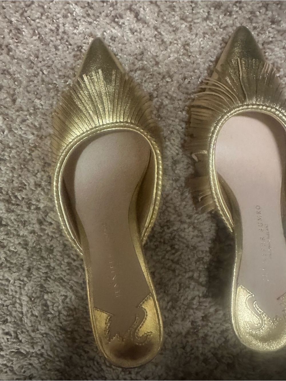 Gold Pointed Fringe Slip-On Flats - Women's